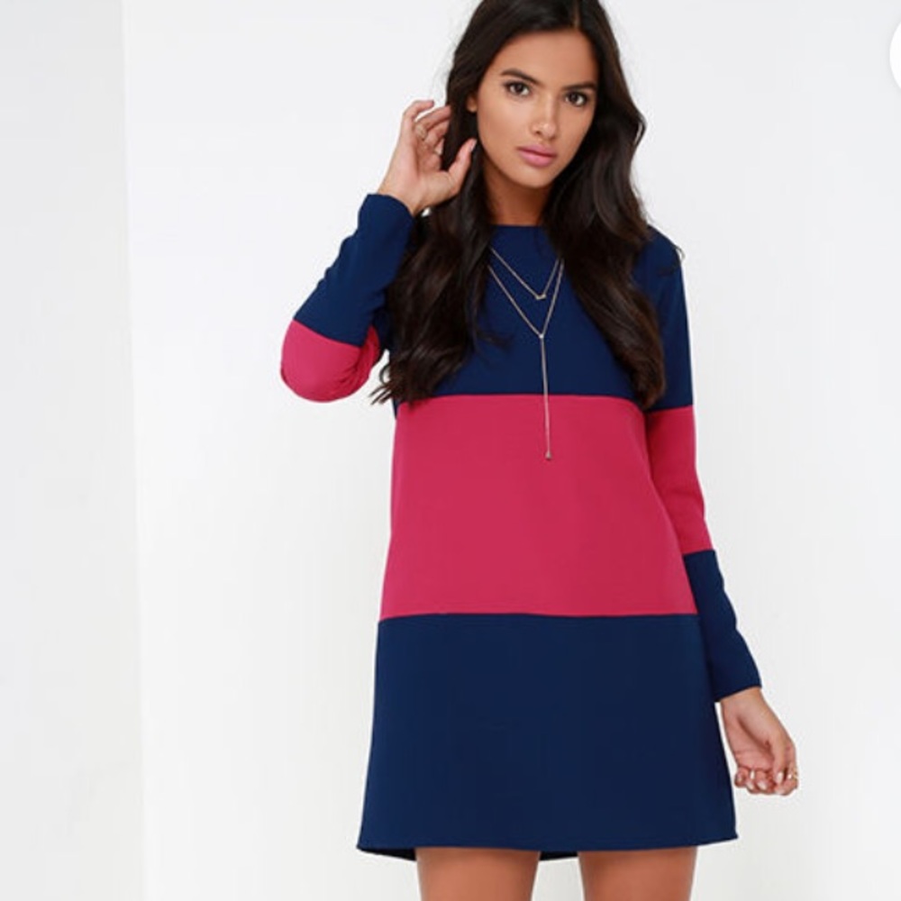3 for $20 — Navy blue & pink color block shift dress